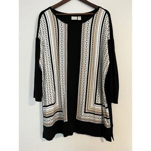 Zenergy By Chicos Top Women’s 3  XL‎ Horsebite Chain Print Rayon Stretch Black